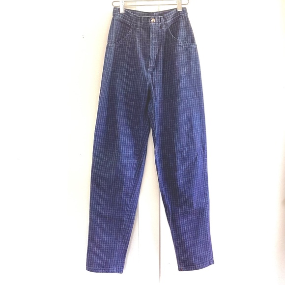 Vintage 1980s highrise pastel grid stitched blue jeans - Picture 5 of 13
